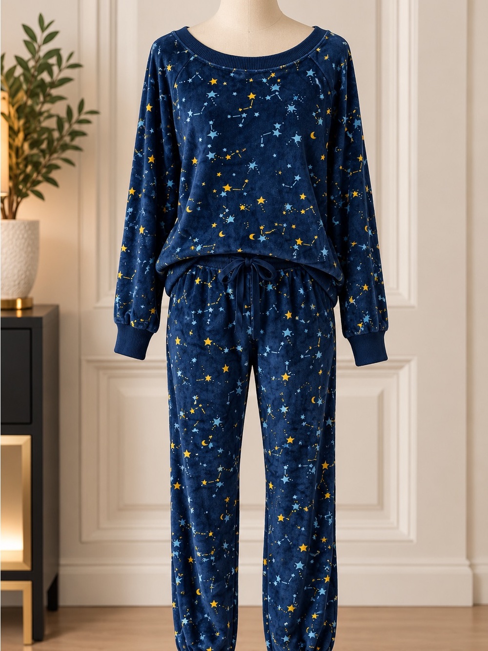 Secret Treasures Navy Star & Moon Pajama Set with Yellow Accents
